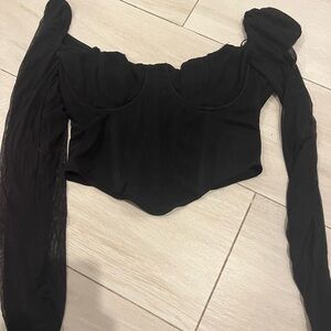 Black white fox long sleeve corset